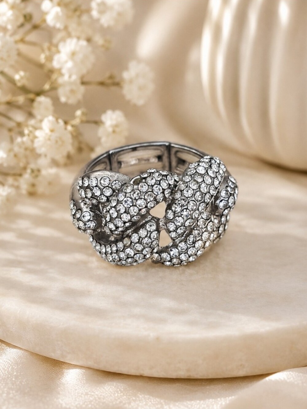 Crystal Pave Silver-Tone Knot Ring - Women Jewelry